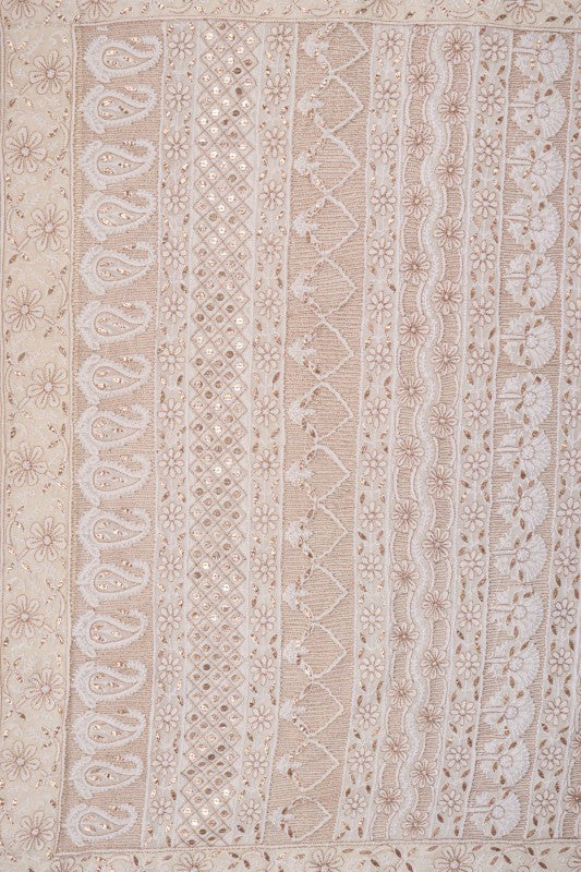 Ada Hand Embroidered White Pure Georgette Lucknowi Chikankari Saree/Blouse with Zari Work A612189