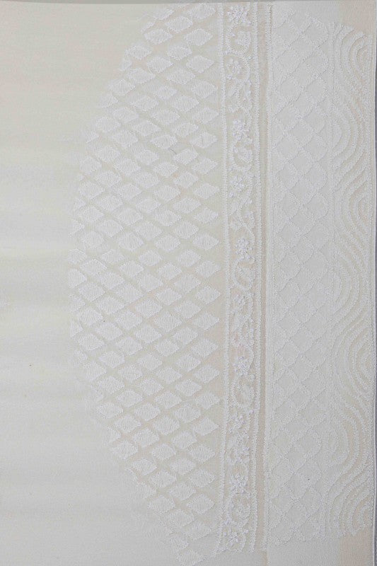 Ada Hand Embroidered Smoky White Pure Georgette Lucknowi Chikankari Saree with Blouse A593631