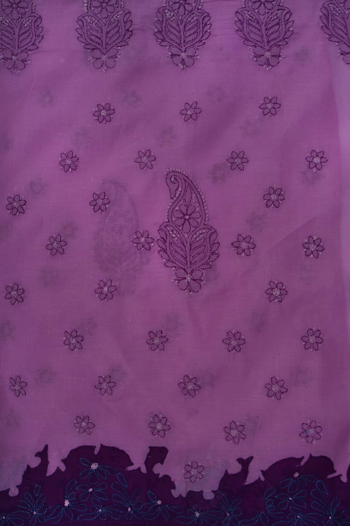 Ada Hand Embroidered Purple Cotton Lucknowi Chikankari Unstitched Anarkali Kurta Piece 01A123947
