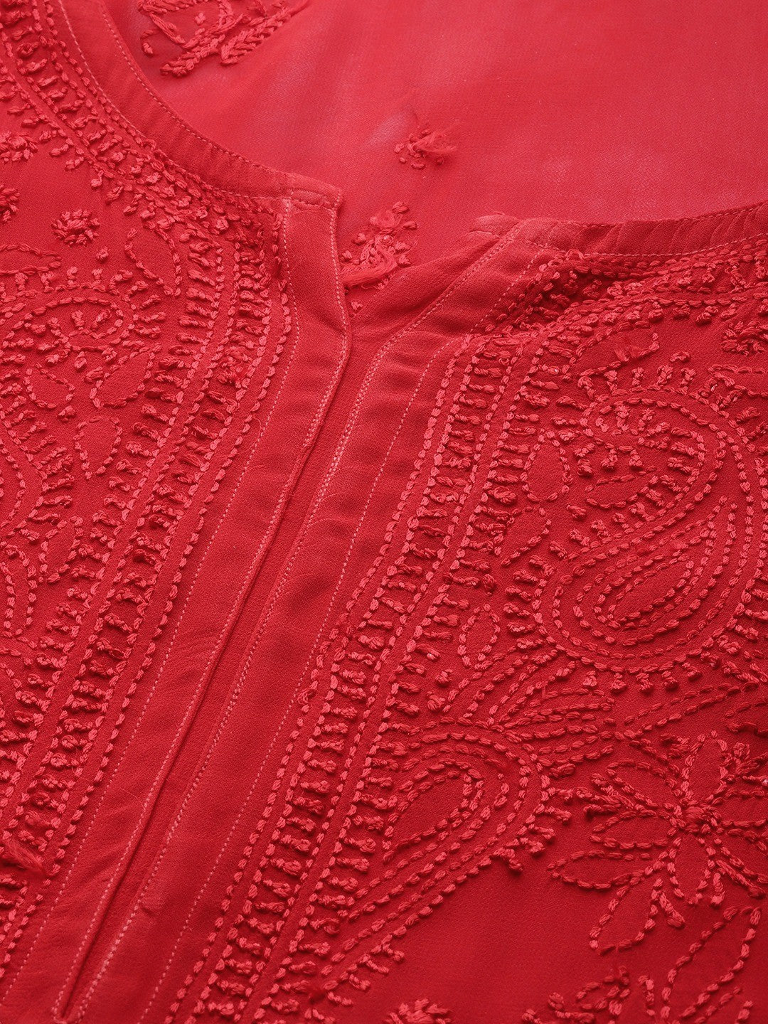 Ada Hand Embroidered Red Georgette Lucknowi Chikan Straight Kurta A411184