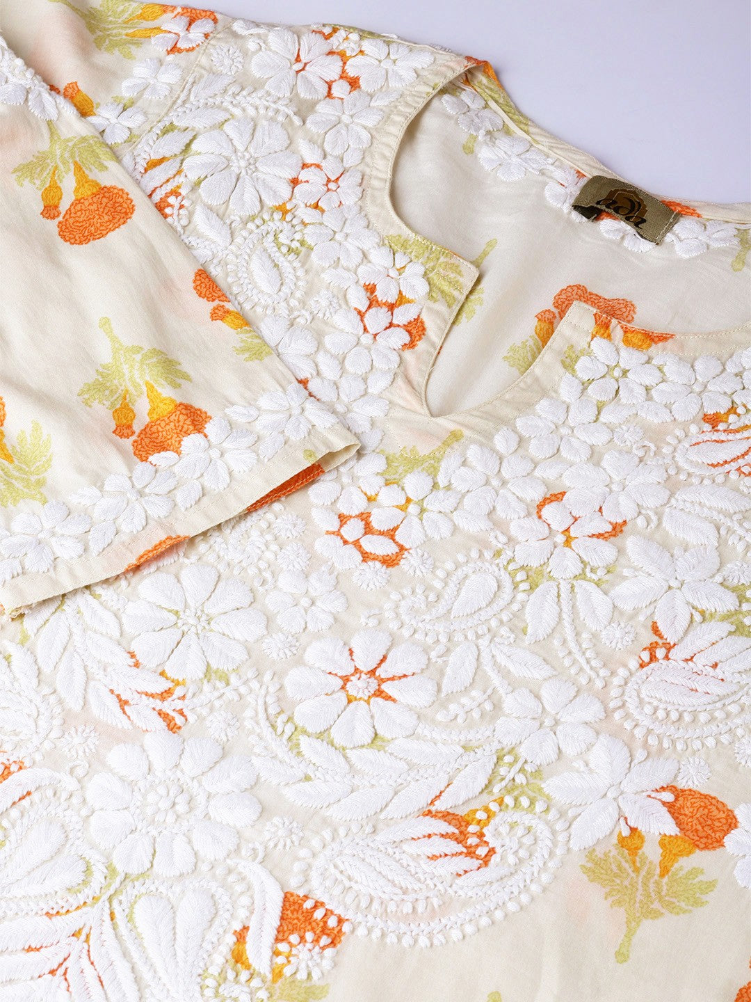 Ada Hand Embroidered Fawn Orange Cotton Lucknow Chikankari Kurta  A100025