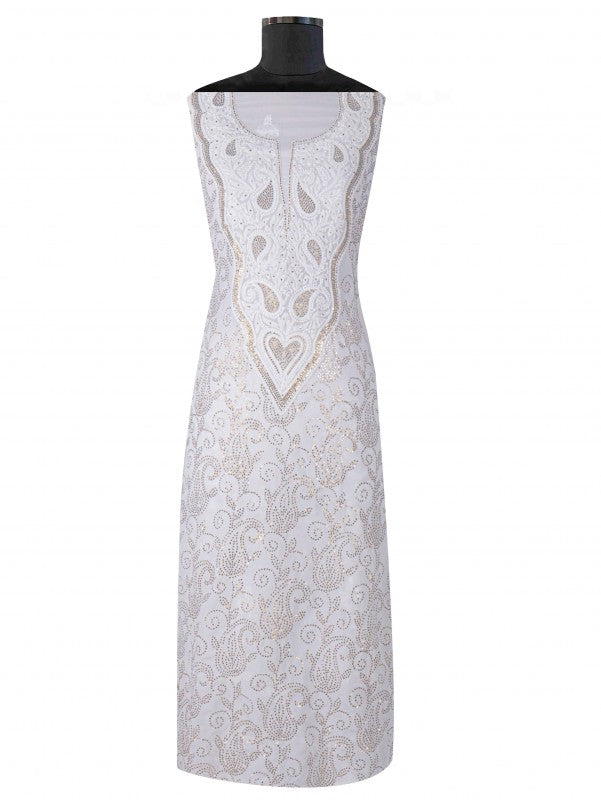 Ada Hand Embroidered White Georgette Lucknowi Chikankari Unstitched Kurta Dupatta Set With Muqaish Work A298860
