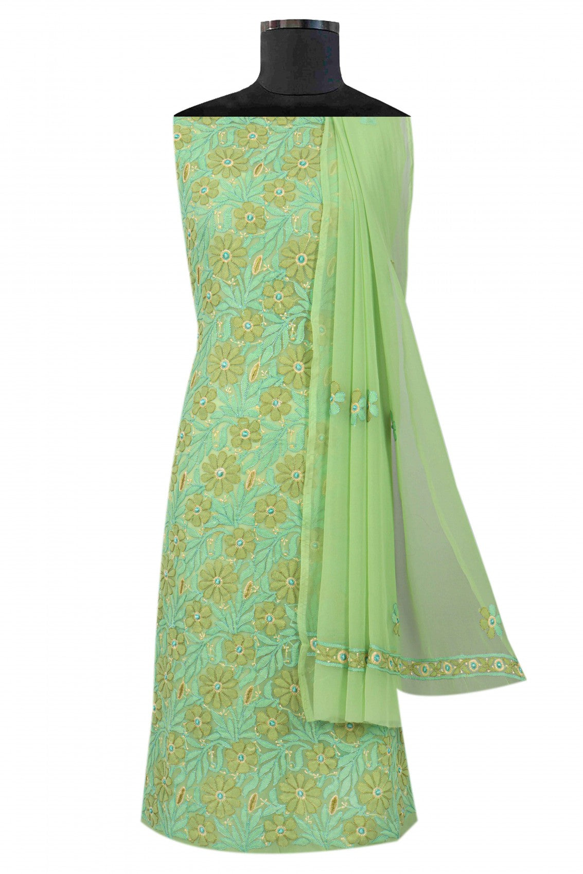 Ada Hand Embroidered Lime Green Georgette Lucknowi Chikankari Unstitched Suit Piece 01A172858