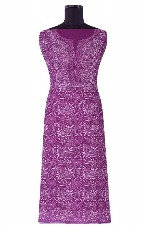 Ada Hand Embroidered Purple Pure Georgette Lucknowi Chikan Unstitched Suit Piece-A478439