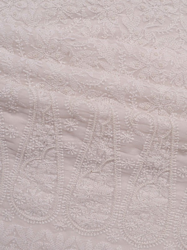 Ada Hand Embroidered White Georgette Lucknowi Chikankari Unstitched Suit Piece with Pearl Work 01A44644