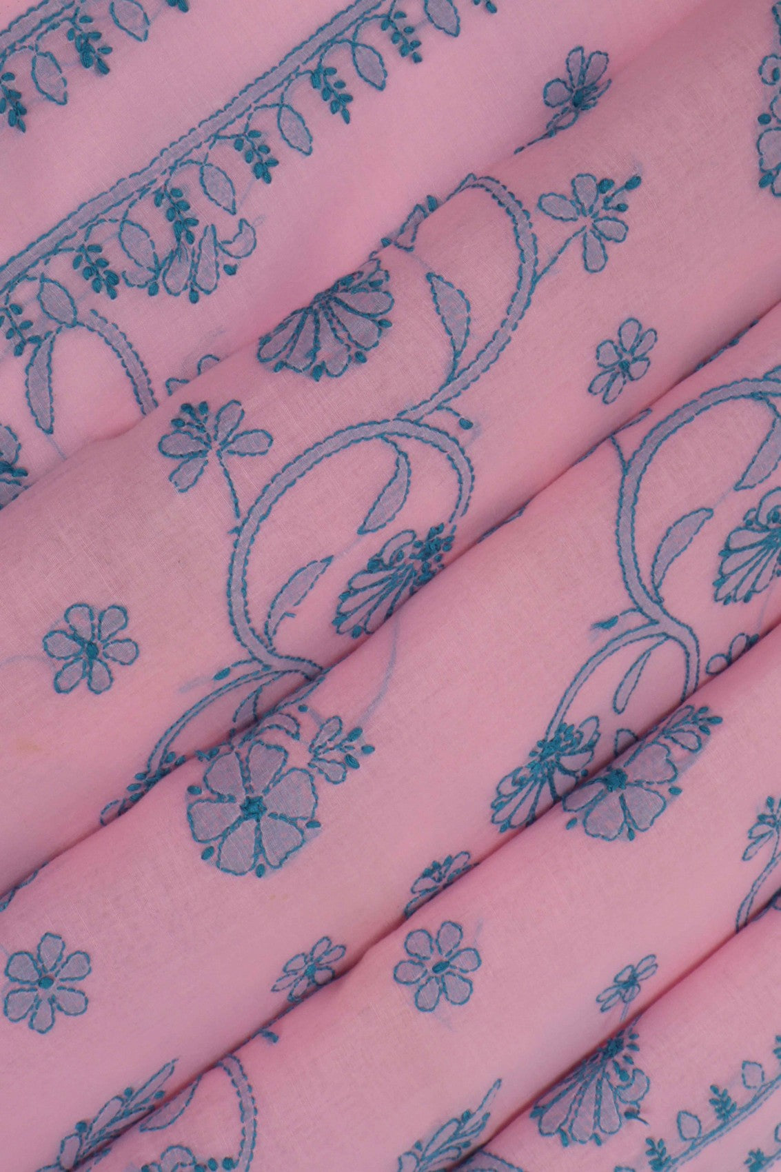 Ada Hand Embroidered Pink Cotton Lucknowi Chikankari Saree with Blouse A173137