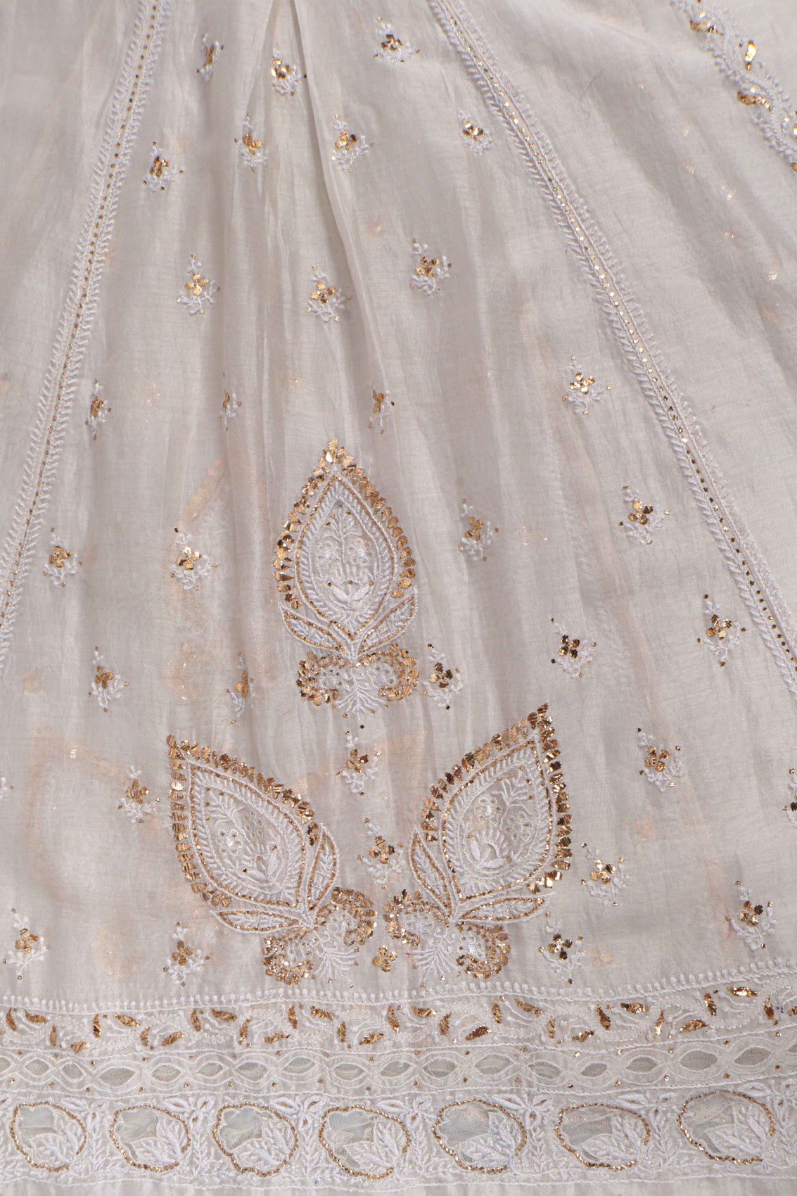 Ada Hand Embroidered Off White Chanderi Lucknowi Chikankari Semi Stitched Anarkali Kurta Dupatta Set With Muqaish Work 01A107812