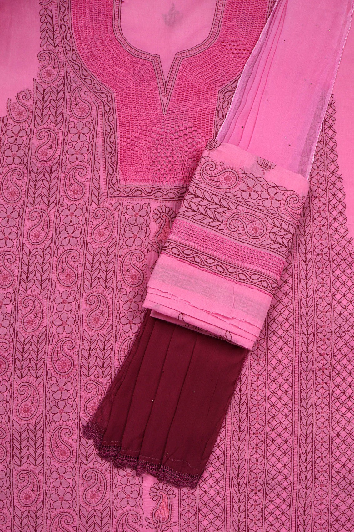 Ada Hand Embroidered Onion Pink Cotton Lucknowi Chikankari Unstitched Suit Piece A592018