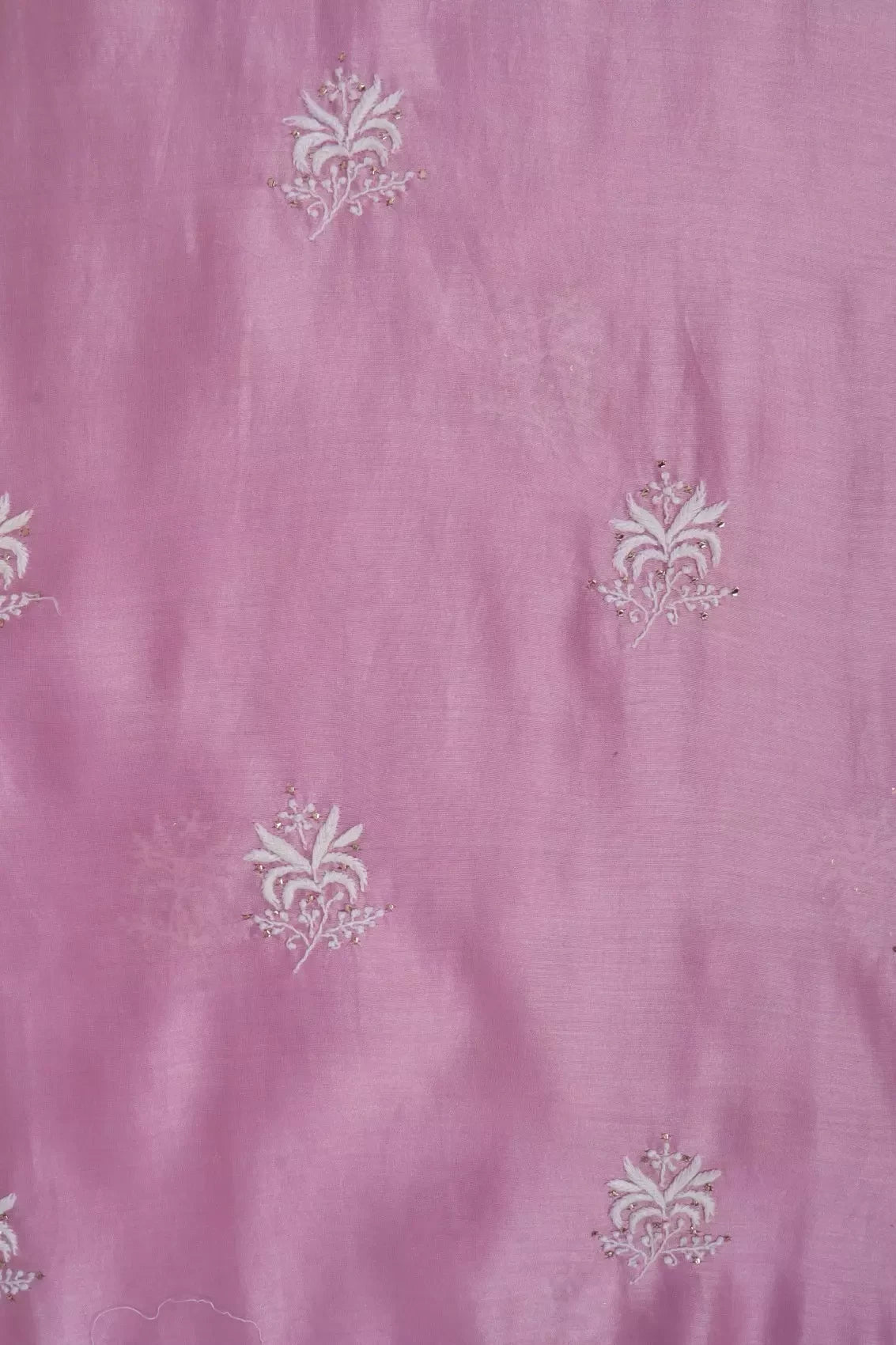 Ada Hand Embroidered Pink Chanderi Lucknowi Chikankari Unstitched Kurta Dupatta Set With Muqaish Work 01A216286
