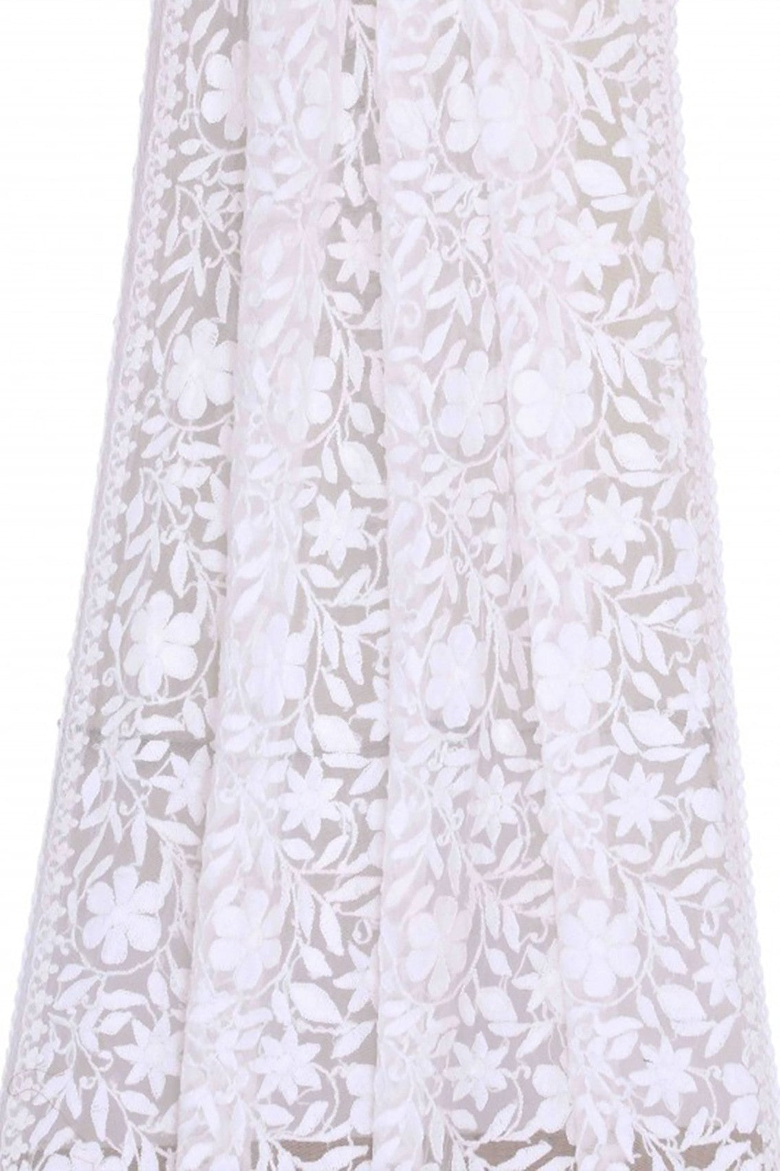 Ada Hand Embroidered White Net Lucknowi Chikankari Dupatta A476416