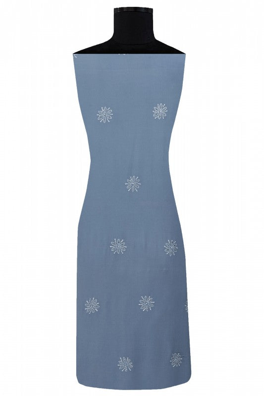 Ada Hand Embroidered Aegean Blue Pure Georgette Lucknowi Chikan Unstitched Kurta Dupatta With Muqaish Work- A608012