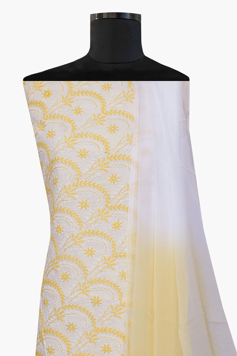 Ada Hand Embroidered White Cotton Lucknowi Chikankari Unstitched Suit Piece A605680
