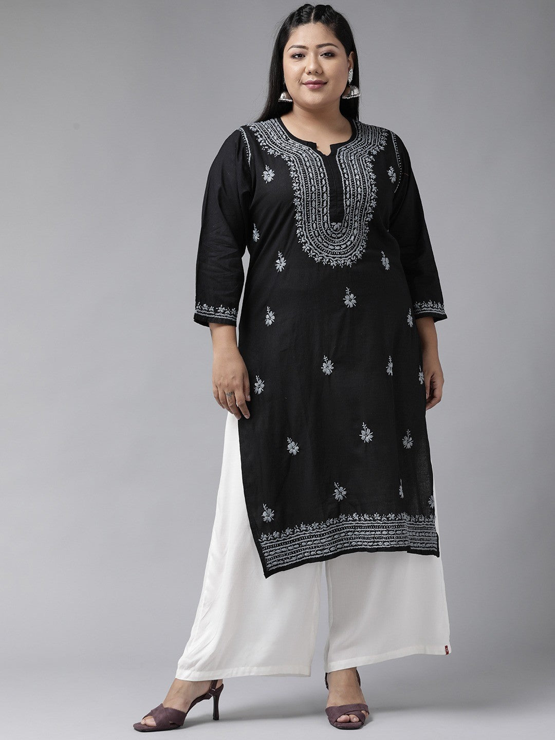 Ada Hand Embroidered Black Cotton Lucknowi Chikankari Kurta A396432