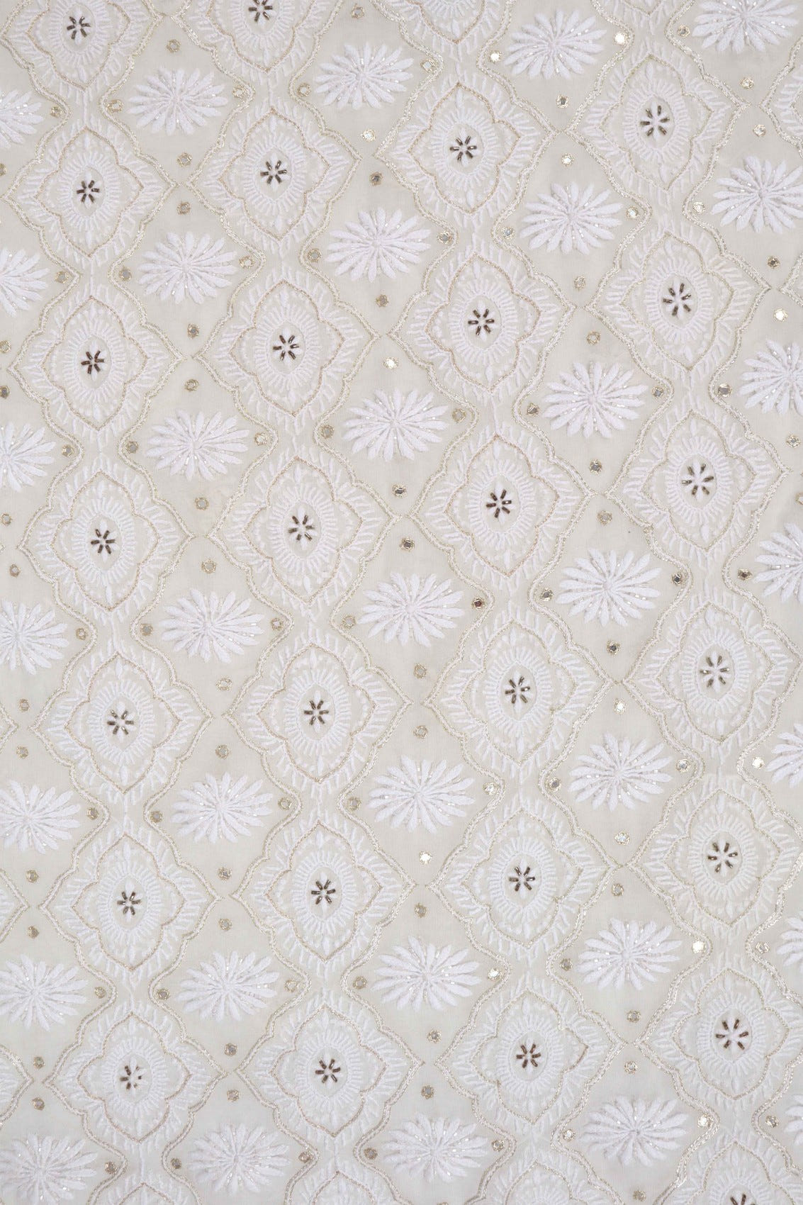 Ada Hand Embroidered White Pure Georgette Lucknowi Chikankari Unstitched Kurta Dupatta Set With Cutdana Work A392440