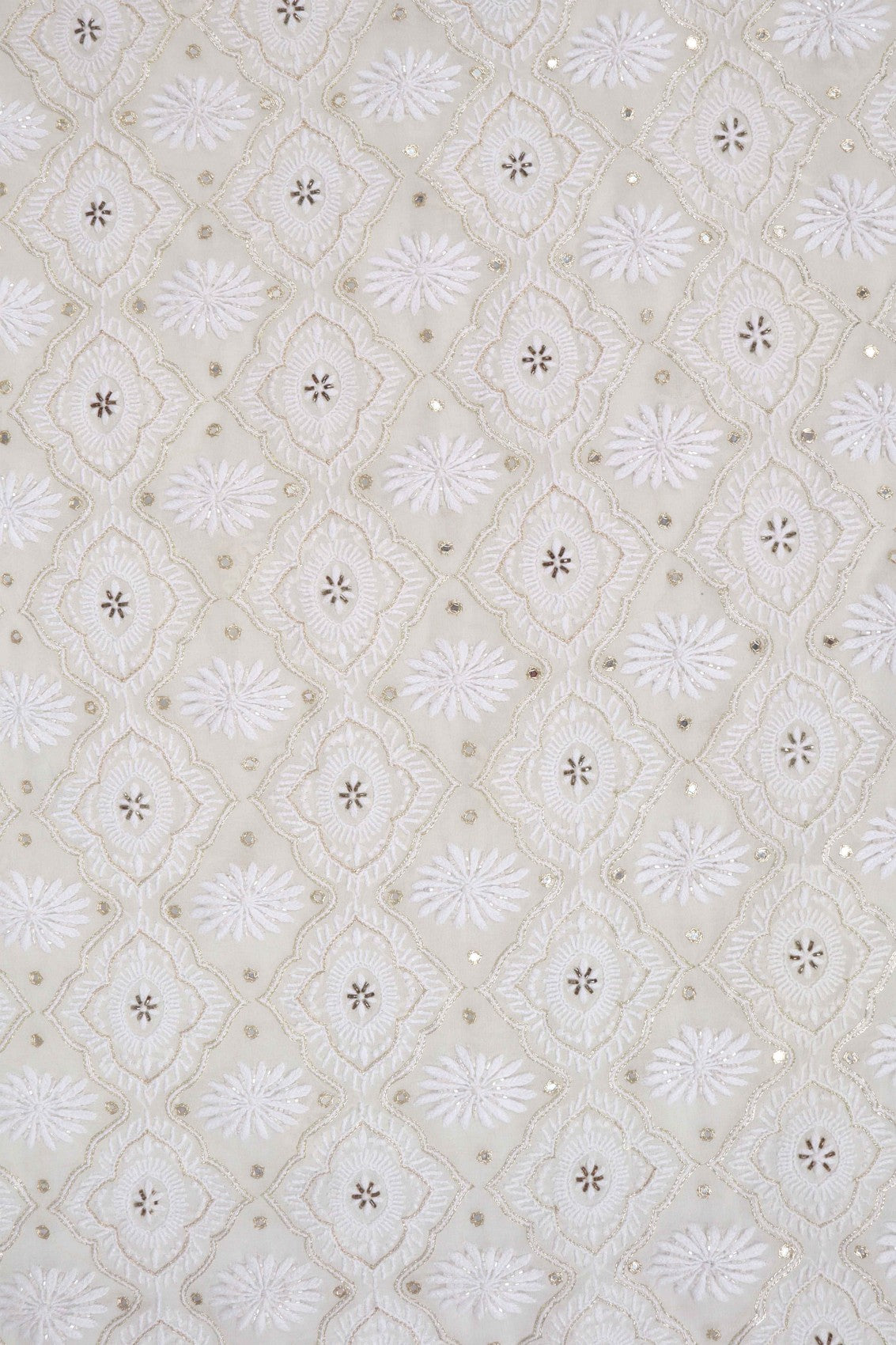 Ada Hand Embroidered White Pure Georgette Lucknowi Chikankari Unstitched Kurta Dupatta Set With Cutdana Work A392440