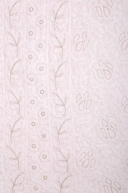 Ada Hand Embroidered White Georgette Lucknowi Chikan Unstitched Kurta Dupatta Set With Pearl Work A579385