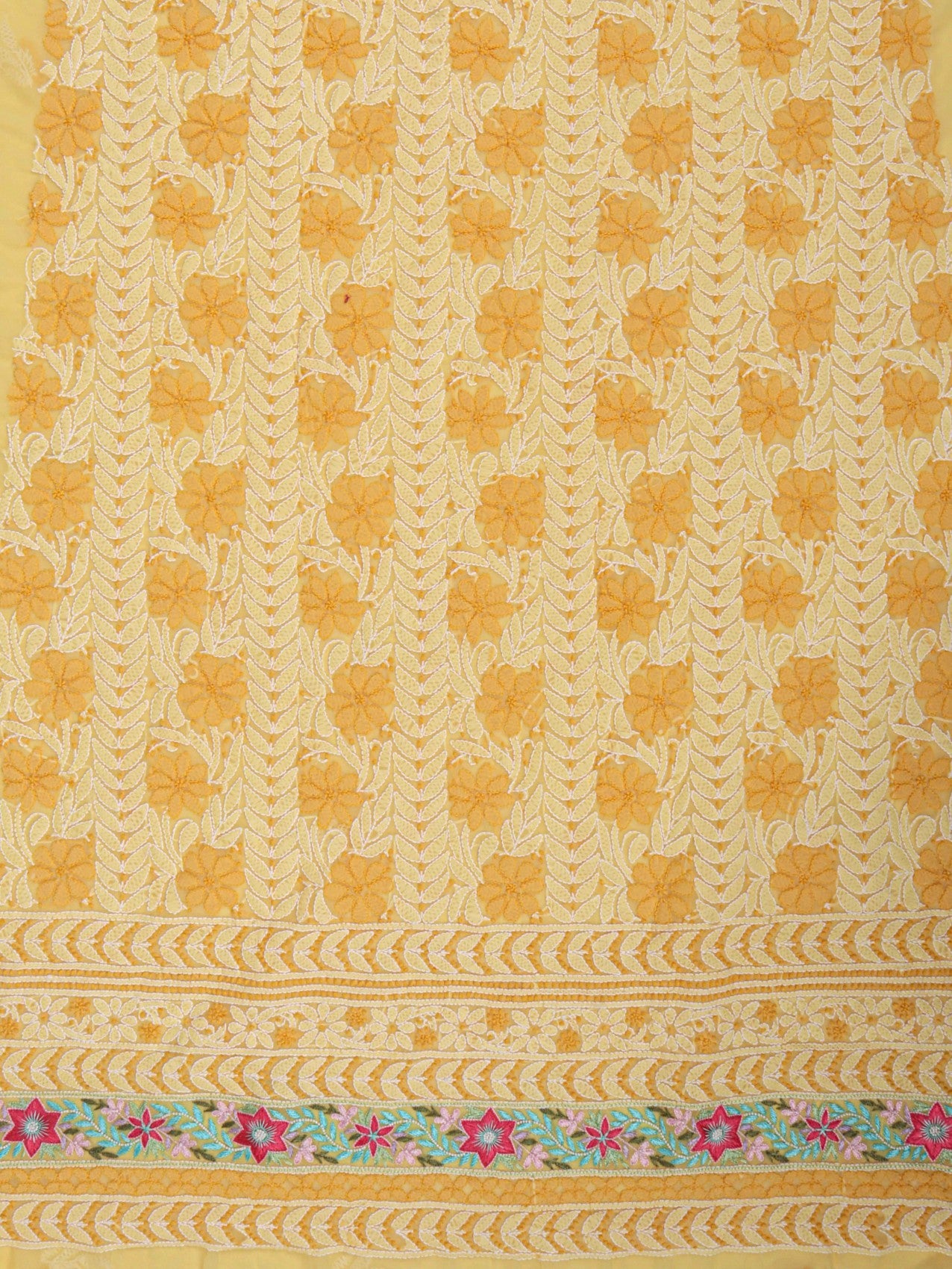 Ada Hand Embroidered Yellow Georgette Lucknowi Chikankari Unstitched Suit Piece With Parsi Work 01A196707
