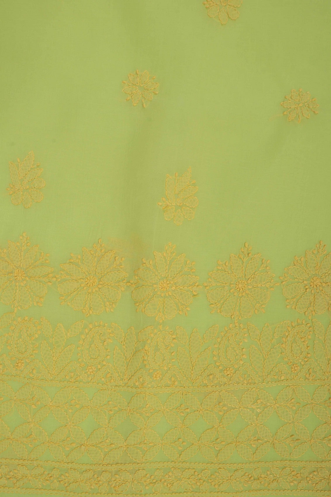 Ada Hand Embroidered Parrot Green Cotton Lucknowi Chikankari Unstitched Suit Piece 01A202407