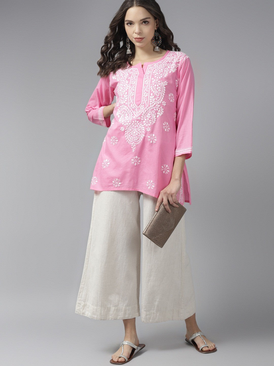 Ada Hand Embroidered Pink Cotton Lucknowi Chikankari Short Kurti A911187