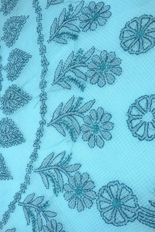 Ada Hand Embroidered Blue Kota Lucknowi Chikankari Saree With Blouse A607032