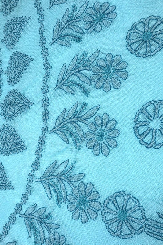 Ada Hand Embroidered Blue Kota Lucknowi Chikankari Saree With Blouse A607032