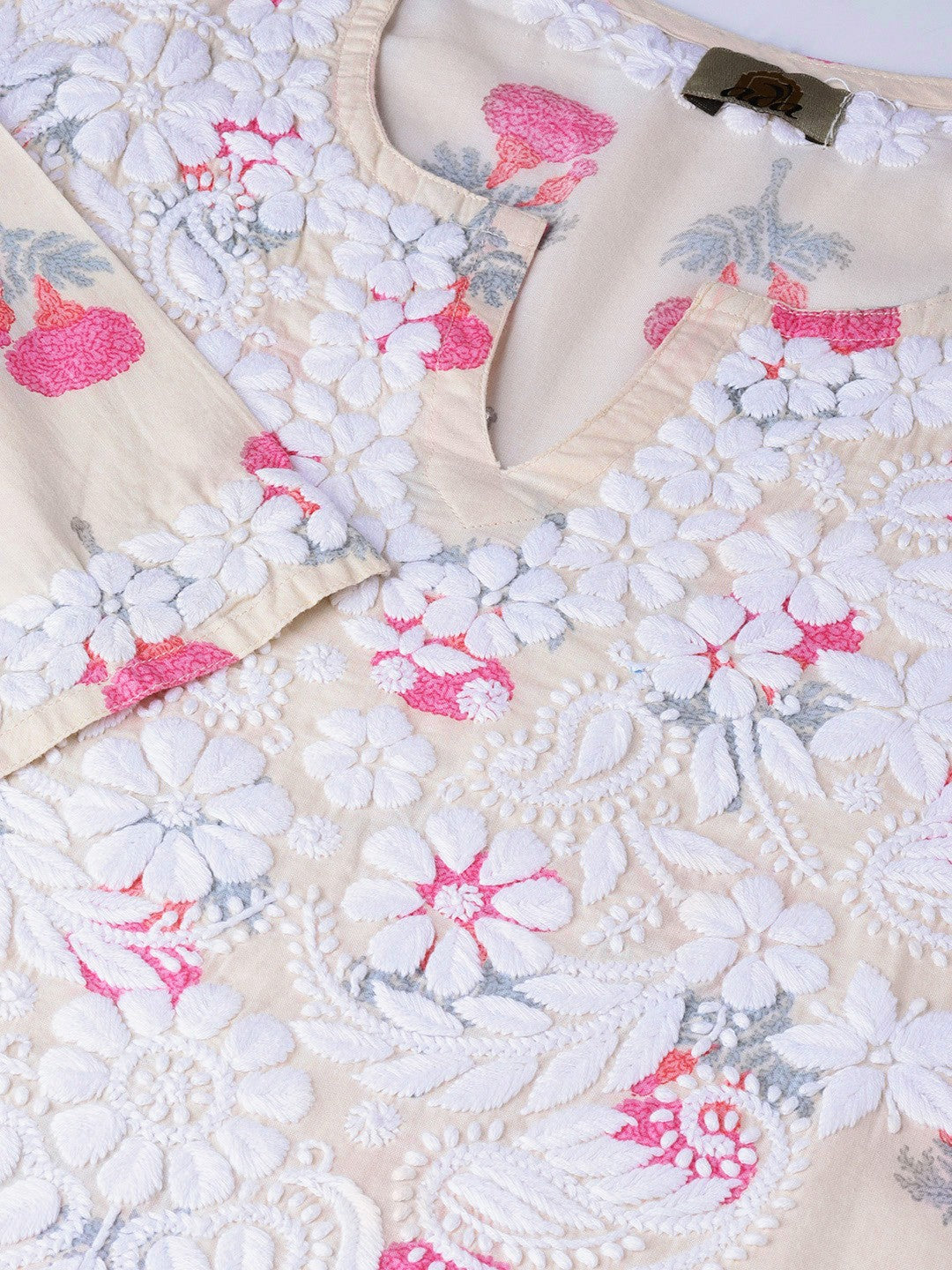Ada Hand Embroidered Fawn Pink Cotton Lucknow Chikankari Kurta- A100026