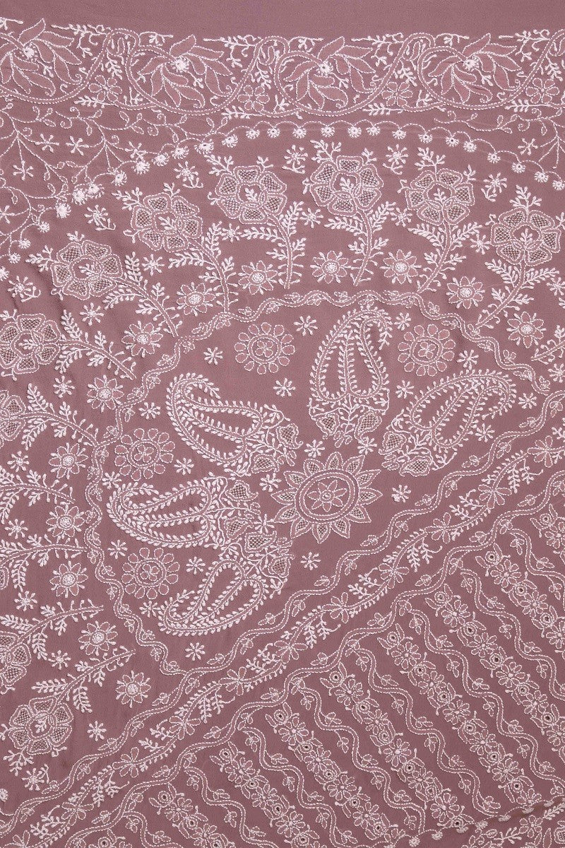 Ada Hand Embroidered Mauve Pure Georgette Lucknowi Chikankari Saree With Blouse -A601976