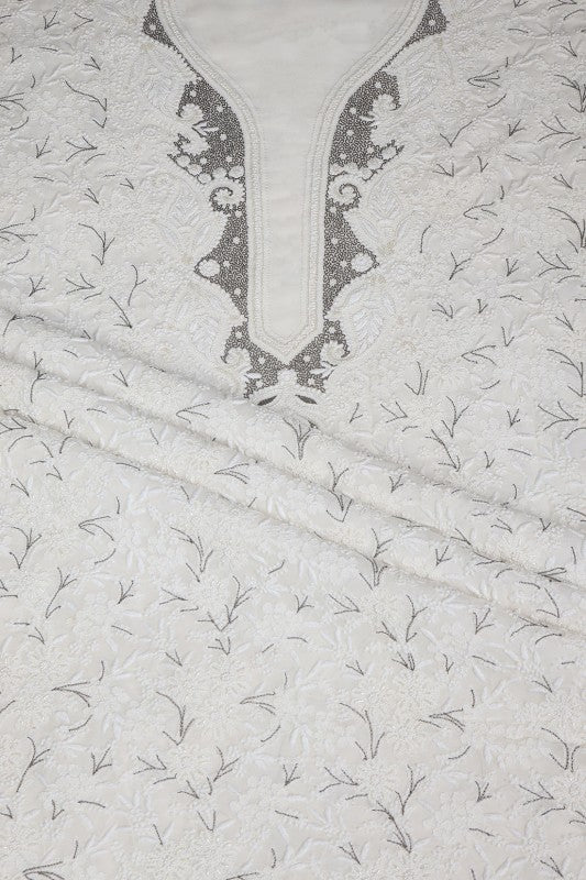 Ada Hand Embroidered White Pure Georgette Lucknowi Chikan Unstitched Kurta Dupatta Set With Pearl Work- A199028