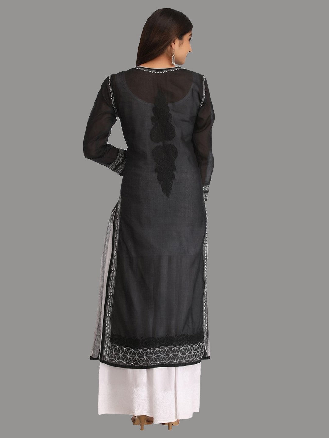 Ada Hand Embroidered Black Cotton Lucknowi Chikankari Straight  Kurta A247326