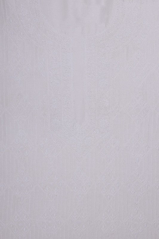 Ada Hand Embroidered White Chanderi Lucknowi Chikankari Unstitched Men's Kurta Piece A595432