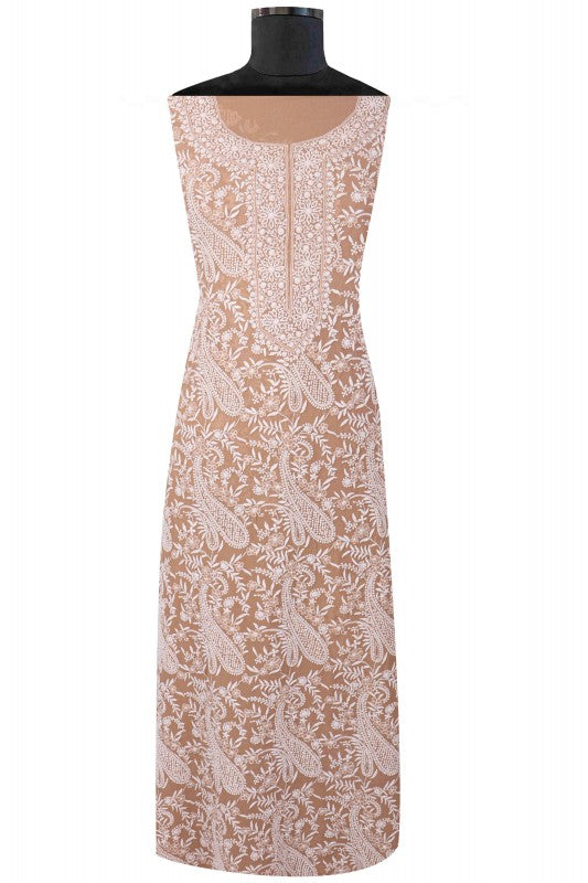 Ada Hand Embroidered Fawn Pure Georgette Lucknowi Chikan Unstitched Suit Piece A360354