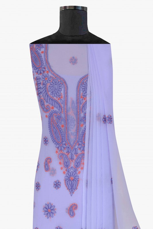 Ada Hand Embroidered Mauve Georgette Lucknowi Chikan Unstitched Suit Piece A211193