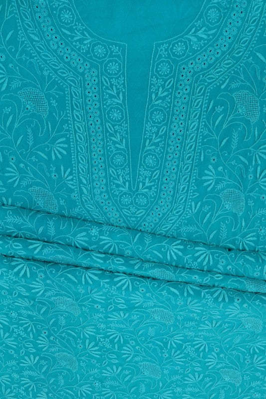 Ada Hand Embroidered Blue Pure Georgette Lucknowi Chikan Unstitched Kurta Dupatta Set A595017