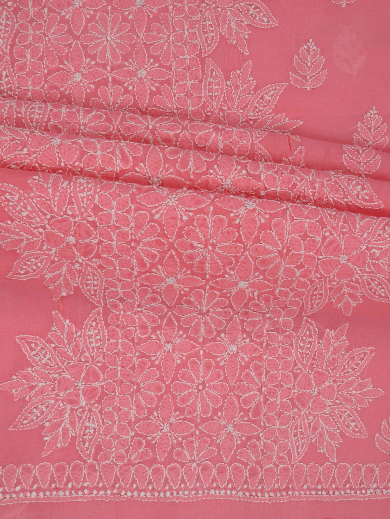 Ada Hand Embroidered Carrot Pink Cotton Lucknowi Chikankari Unstitched Suit Piece 01A204086