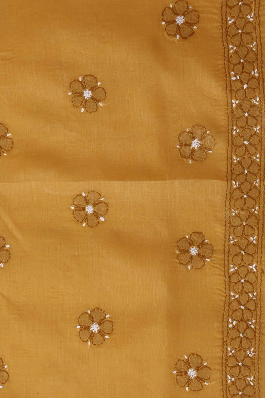 Ada Hand Embroidered Mustard Cotton Lucknowi Chikan Unstitched Suit Piece–A100173