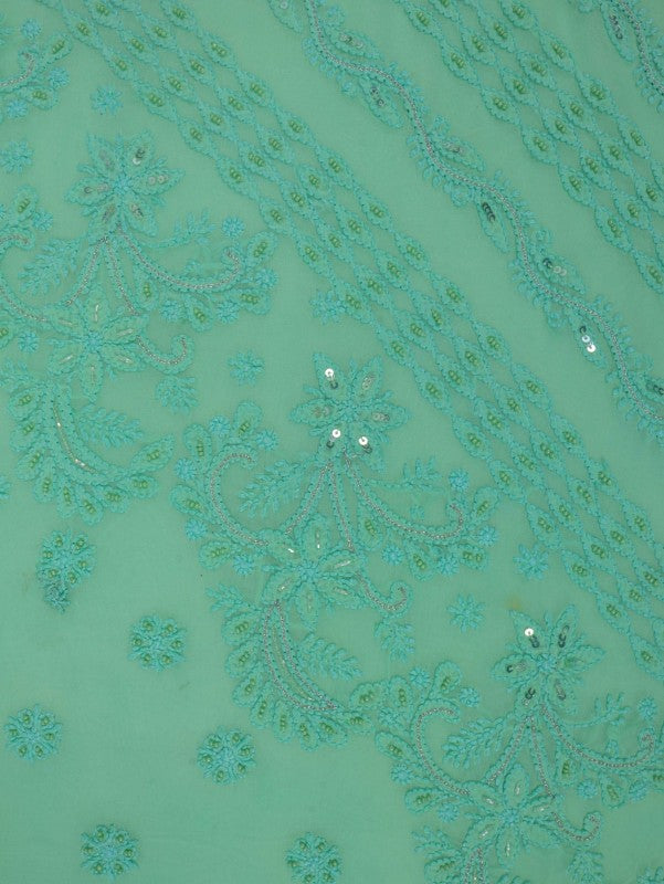 Ada Hand Embroidered Mint Green Georgette Lucknowi Chikankari Saree/Blouse With Pearl Work 01A138520