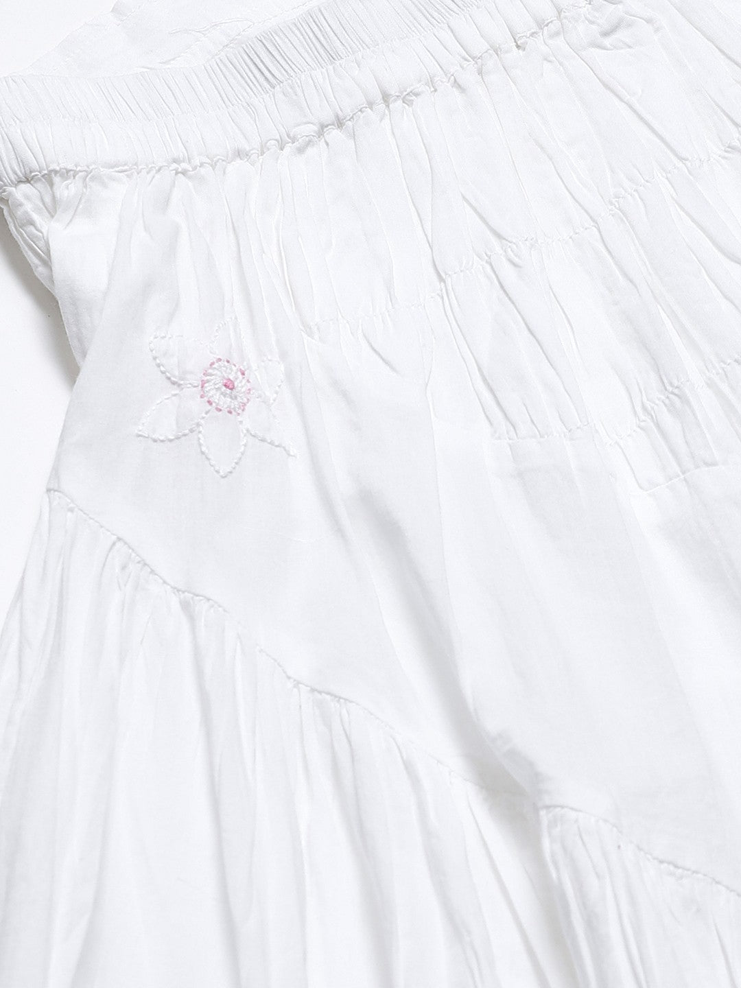 Ada Hand Embroidered White And Pink Cotton Lucknow Chikan Skirt A100312
