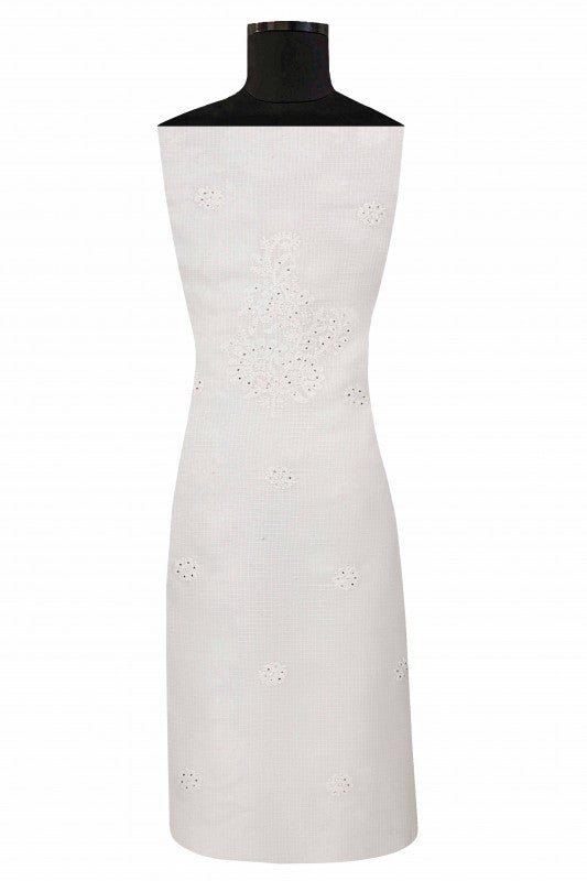Ada Hand Embroidered White Kota Lucknowi Chikan Unstitched Kurta Piece With Muqaish Work- A623145