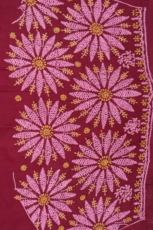 Ada Hand Embroidered Maroon Cotton Lucknowi Chikan Unstitched Suit Piece A44949