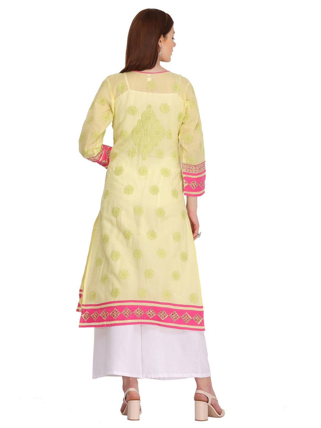 Ada Hand Embroidered Green Cotton Lucknow Chikan straight Kurta A273418