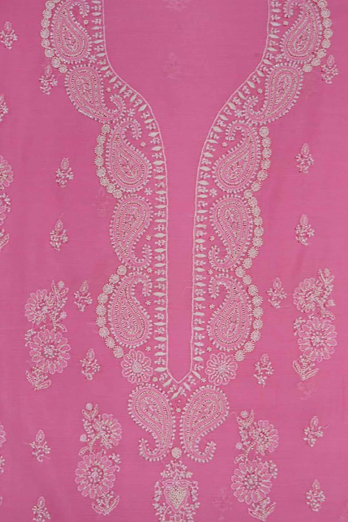 Ada Hand Embroidered Dark Pink Chanderi Lucknowi Chikankari Unstitched Suit Piece With Pearl Work A588557