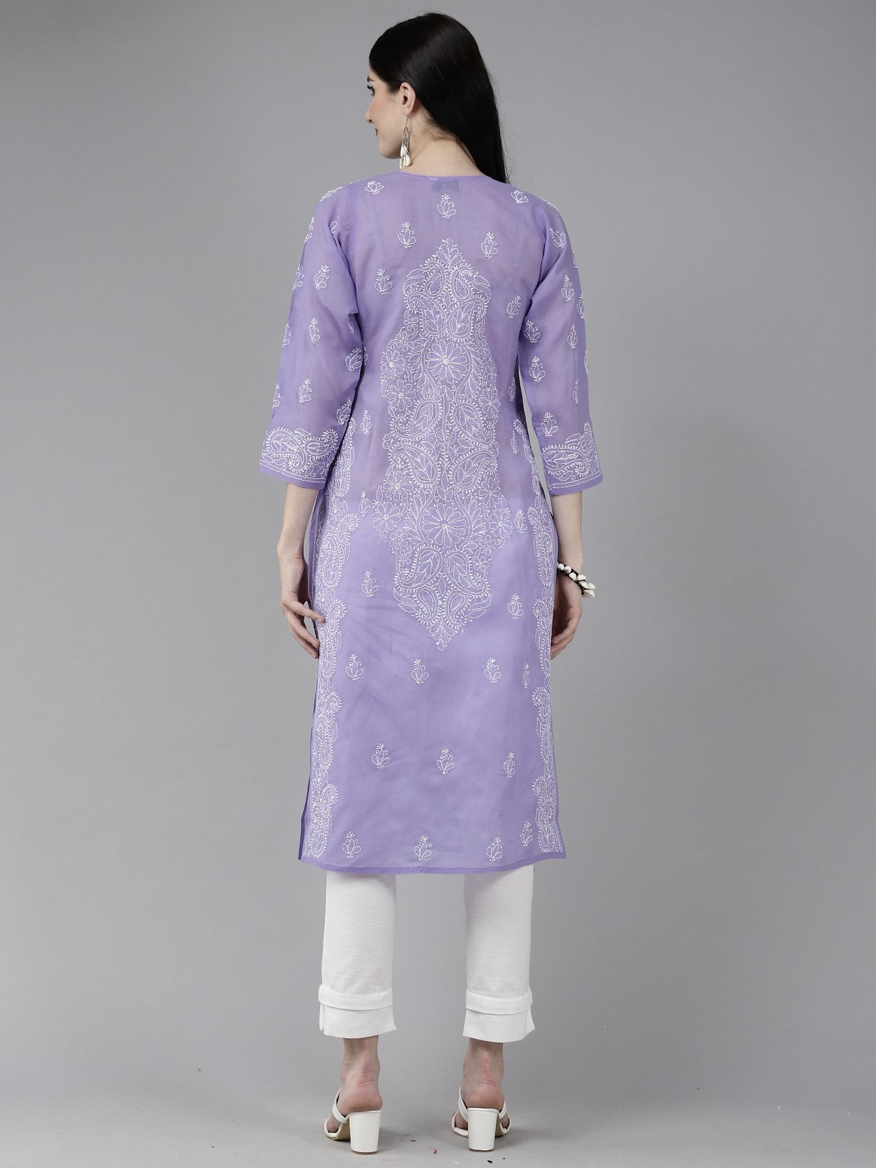 Ada Hand Embroidered Mauve Cotton Lucknowi Chikankari Straight Kurta A175579