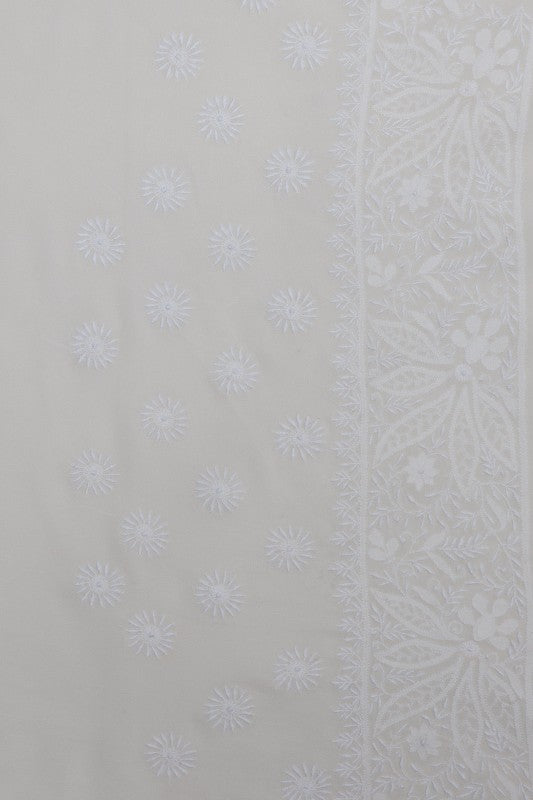 Ada Hand Embroidered White Pure Georgette Lucknowi Chikankari Saree with Blouse A296660