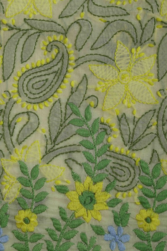Ada Hand Embroidered Lemon Cotton Lucknowi Chikan Unstitched Suit Piece A100164