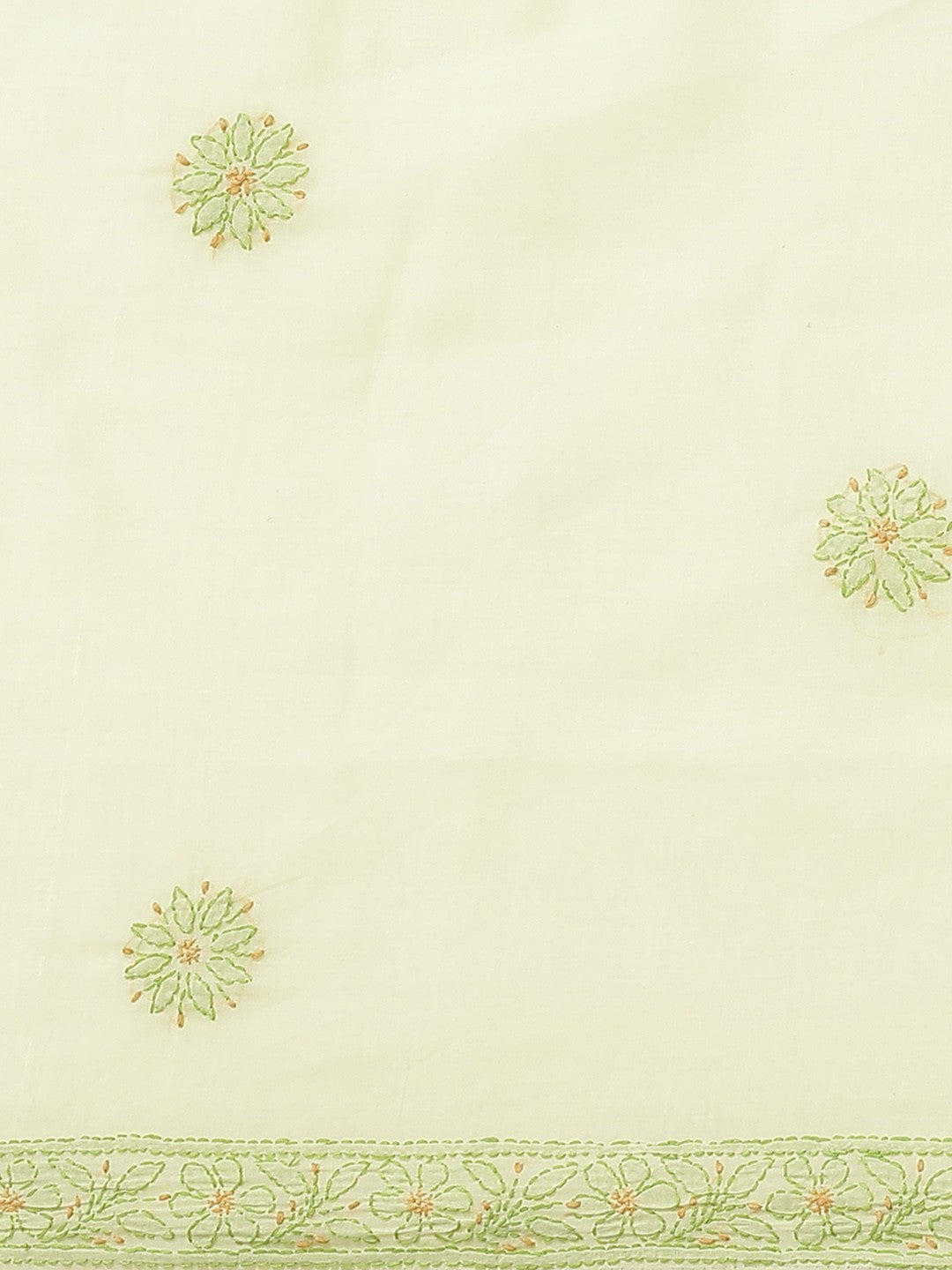 Ada Hand Embroidered Lemon Cotton Lucknow Chikan Saree With Blouse-A311212