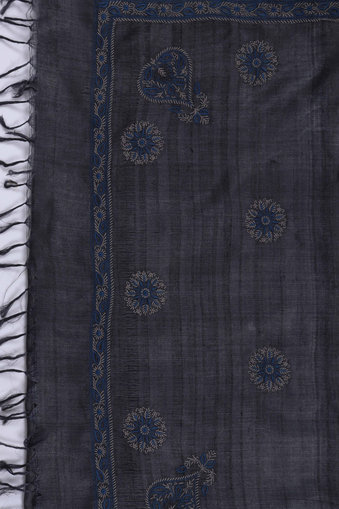 Ada Hand Embroidered Iron Grey Silk Lucknowi Chikankari Dupatta 01A116504