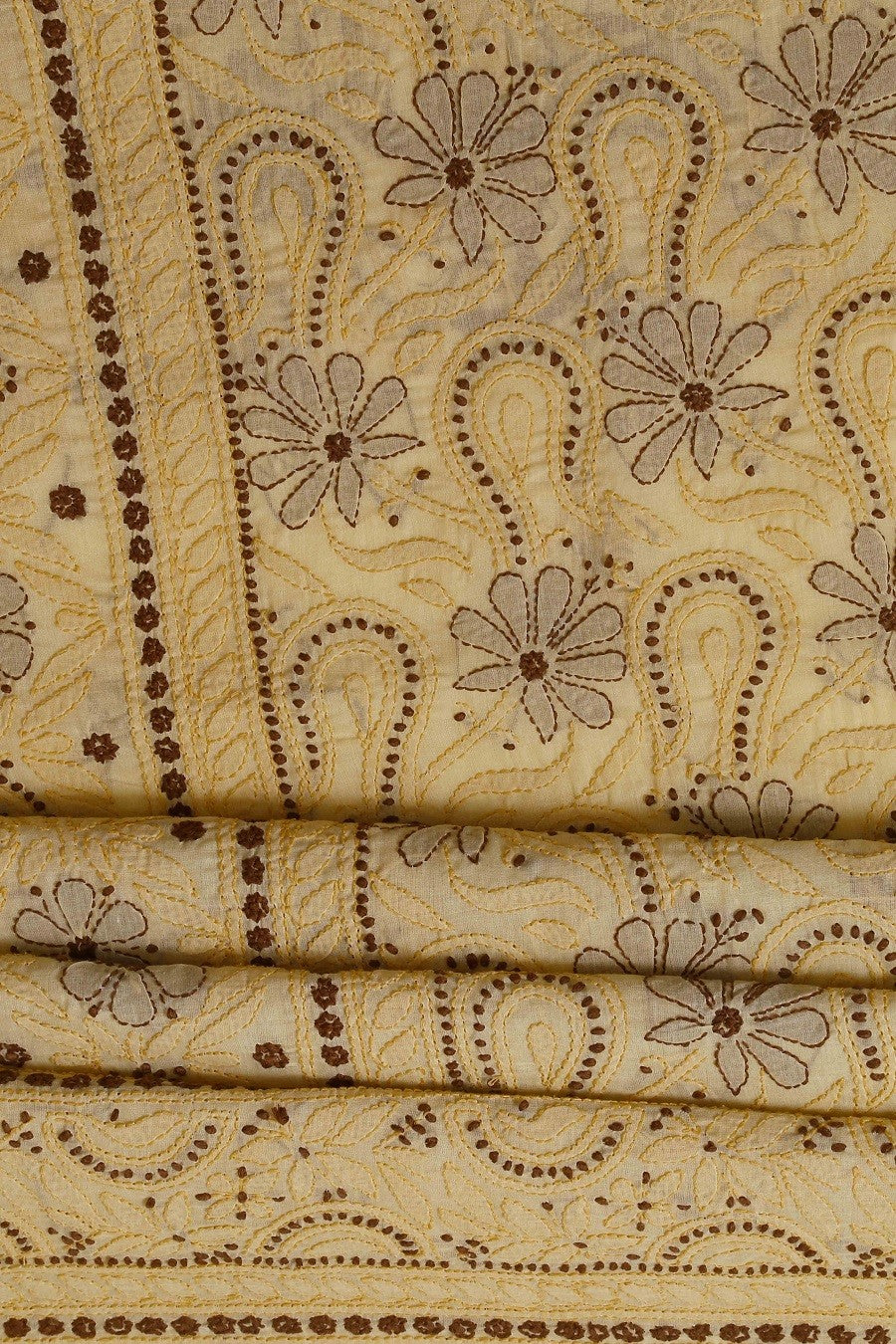 Ada Hand Embroidered Fawn Cotton Chikan Unstitched Suit Piece A585347