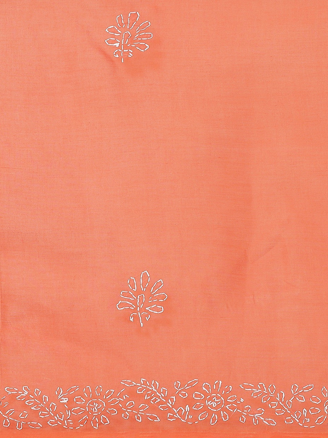Ada Hand Embroidered Rust Cotton Lucknow Chikan Saree With Blouse- A311125