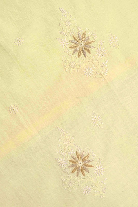 Ada Hand Embroidered Lemon Cotton Lucknowi Chikankari Unstitched Kurta Dupatta Set with Gota Patti Work A251258