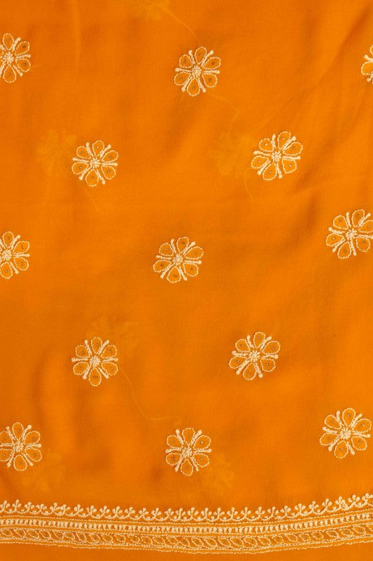 Ada Hand Embroidered Turmeric Yellow Pure Georgette Lucknowi Chikan Unstitched Kurta Piece With Muqaish Work-A456855